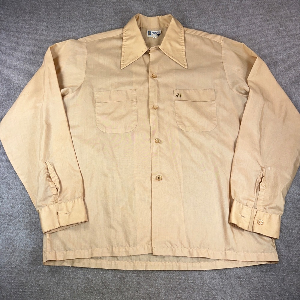 Vintage Macrae Press Tan Shimmer Dagger Collar Button Down Shirt Mens Medium